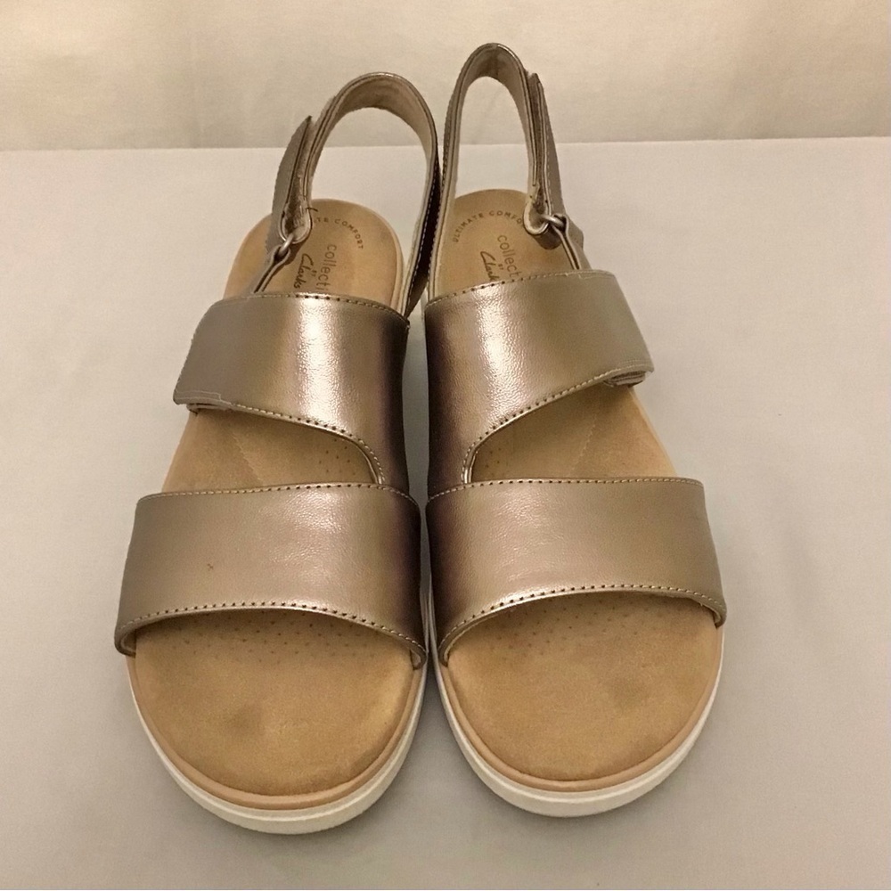 Clarks 10 Jillian Pearl Wedge Sandals Women’s Comfort Shoes Metallic Pewter - Picture 5 of 12